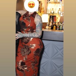 Donna Karan Floral Maxi Dress - Rust and Brown